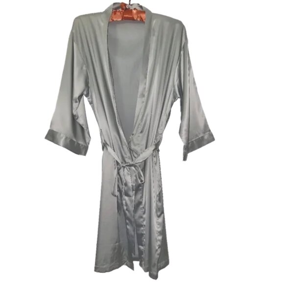 "Mother Of The Groom" Light Blue Satin Kimono with Gold Glitter Writing One Size - Picture 1 of 16